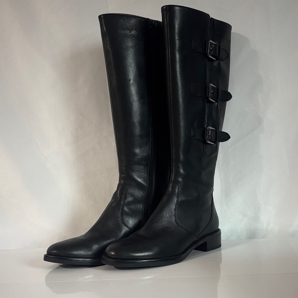 Ecco Triple Buckle Black Heeled Boots
